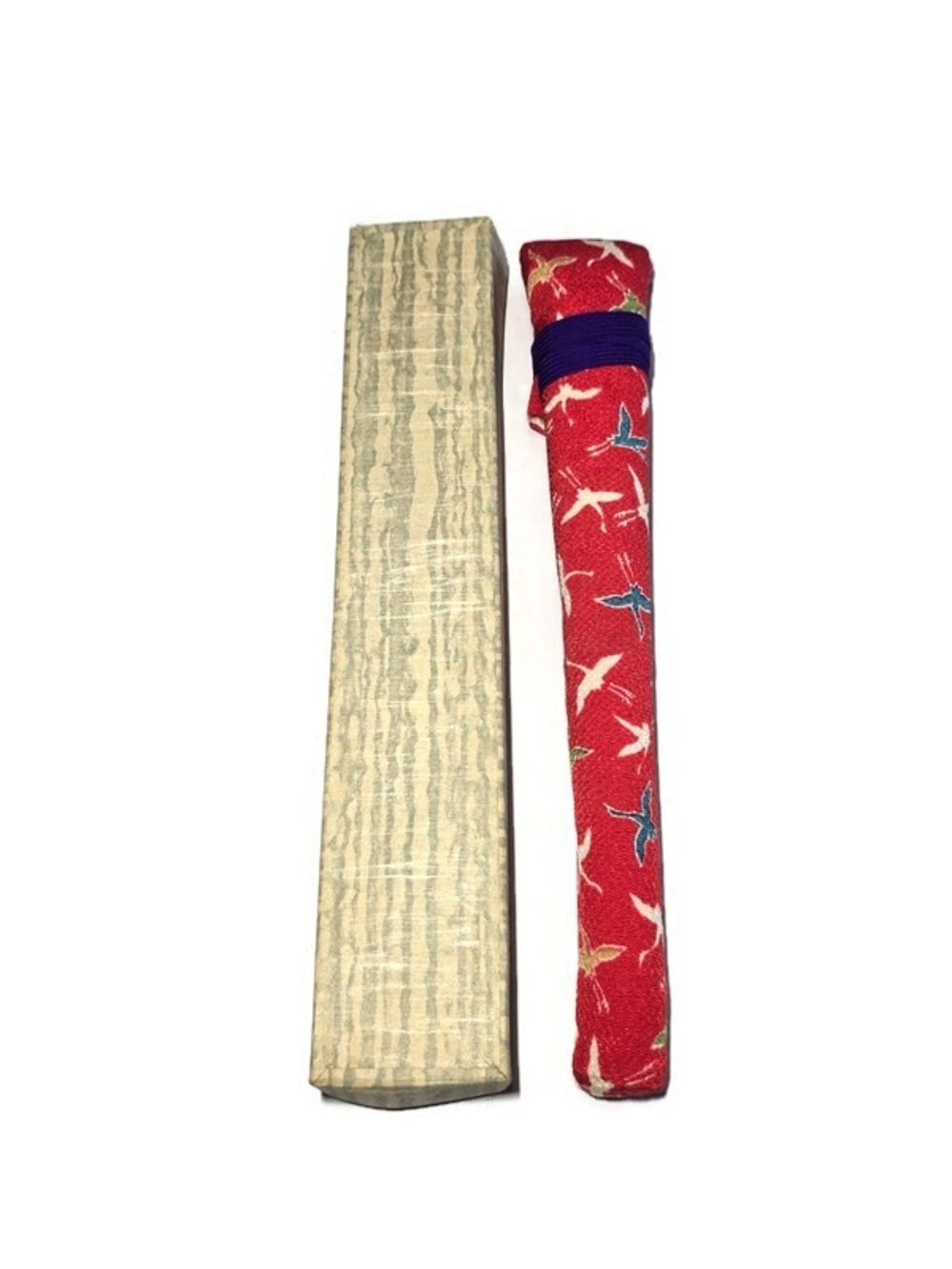 Japanese Red Bird Pattern Shakuhachi Flute Bag Fabric Case Box Art Japan